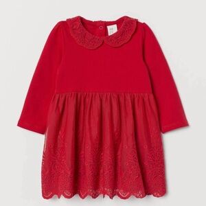 H&M Red Long Sleeve Dress with Lace Skirt